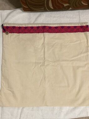 Tory Burch Cream Canvas Dust Bag with Pink Logo-Pattern Trim